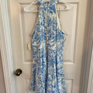 Blue and White Floral Halter Dress